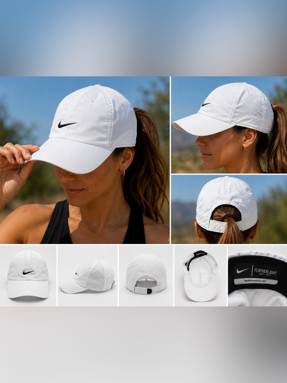 Nike Featherlight Dri-FIT Running Cap White Adjustable Lightweight Performance